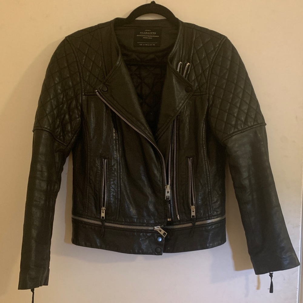 All Saints Quilted Leather Biker Jacket size 8
